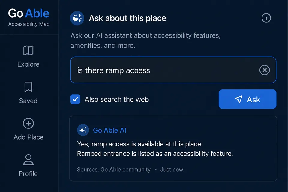 Ask about this place panel with a ramp access question and answer